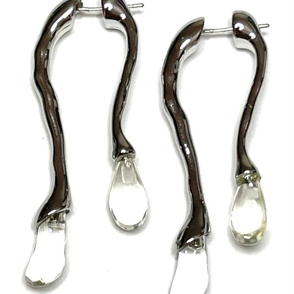 NEW Earrings Unique Front Back Drippy Double Drop Lucite Silver Tone Lot m08 - Picture 1 of 3